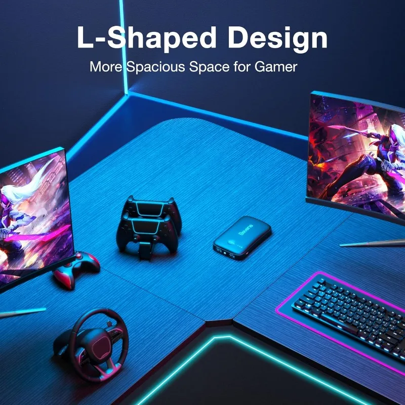 L Shaped Gaming Desk Corner Computer Desk, Home Office Desks Writing Workstation with Large Monitor Stand, Black,51 Inch - Image 4