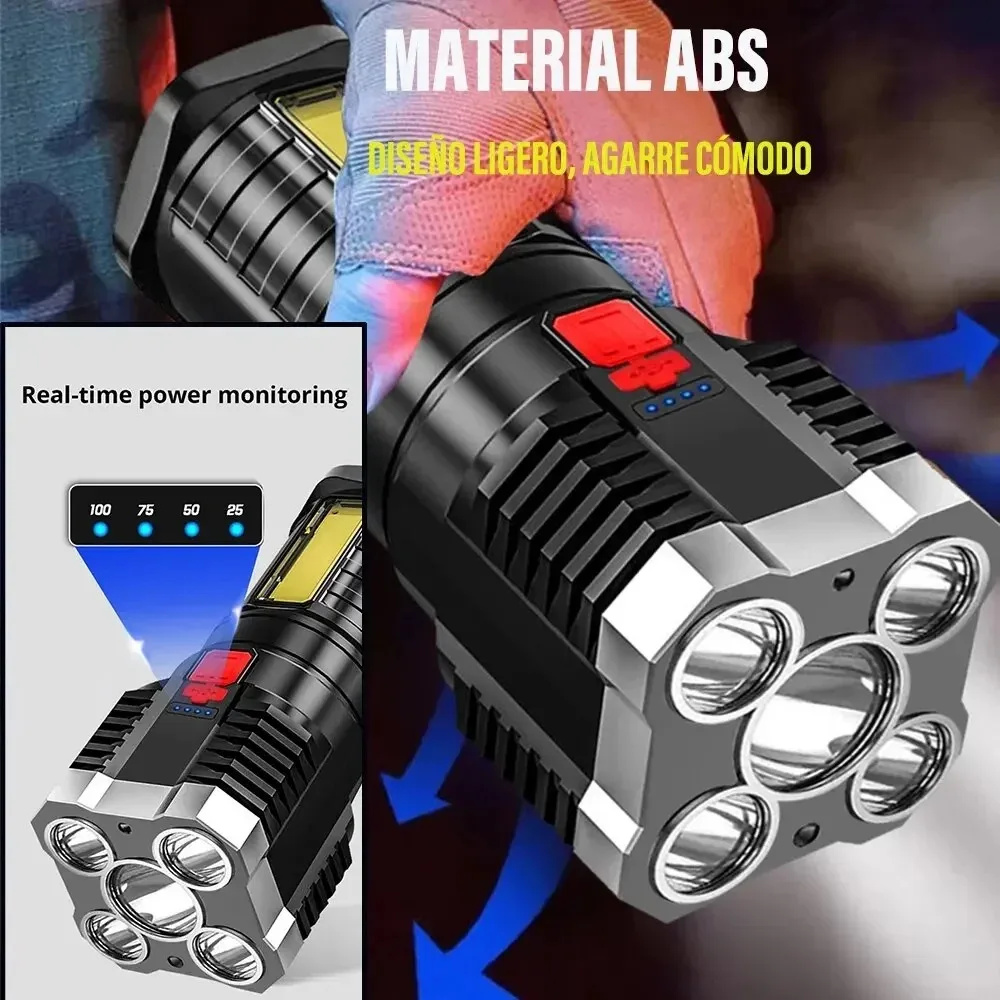 5LED High Power Led Flashlights Rechargeable Camping Spotlight with Side Light 3 Lighting Modes for Camping Adventure Outdoor - Image 5