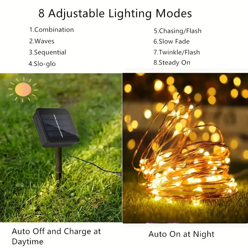 5m/10m/20m/30m LED Solar Light Outdoor Waterproof Garden Fairy String Lights 8 Modes Lighting For Christmas Copper Wire Lamp - Image 5
