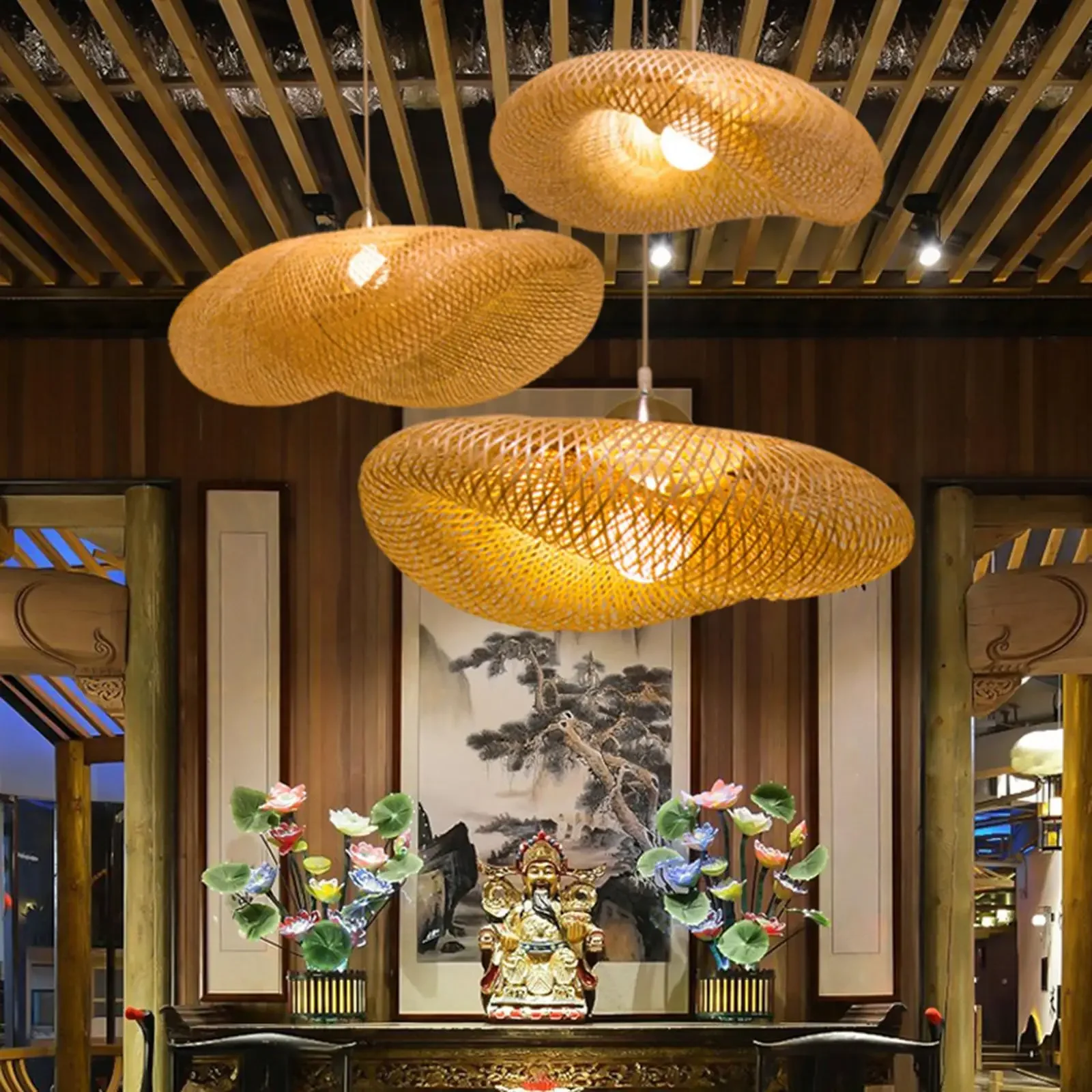 HandMade Vintage Bamboo Weaving LED Pendant Light Home Hanging Chandelier Lighting Living Room Kitchen Rattan Woven Lamp - Image 2