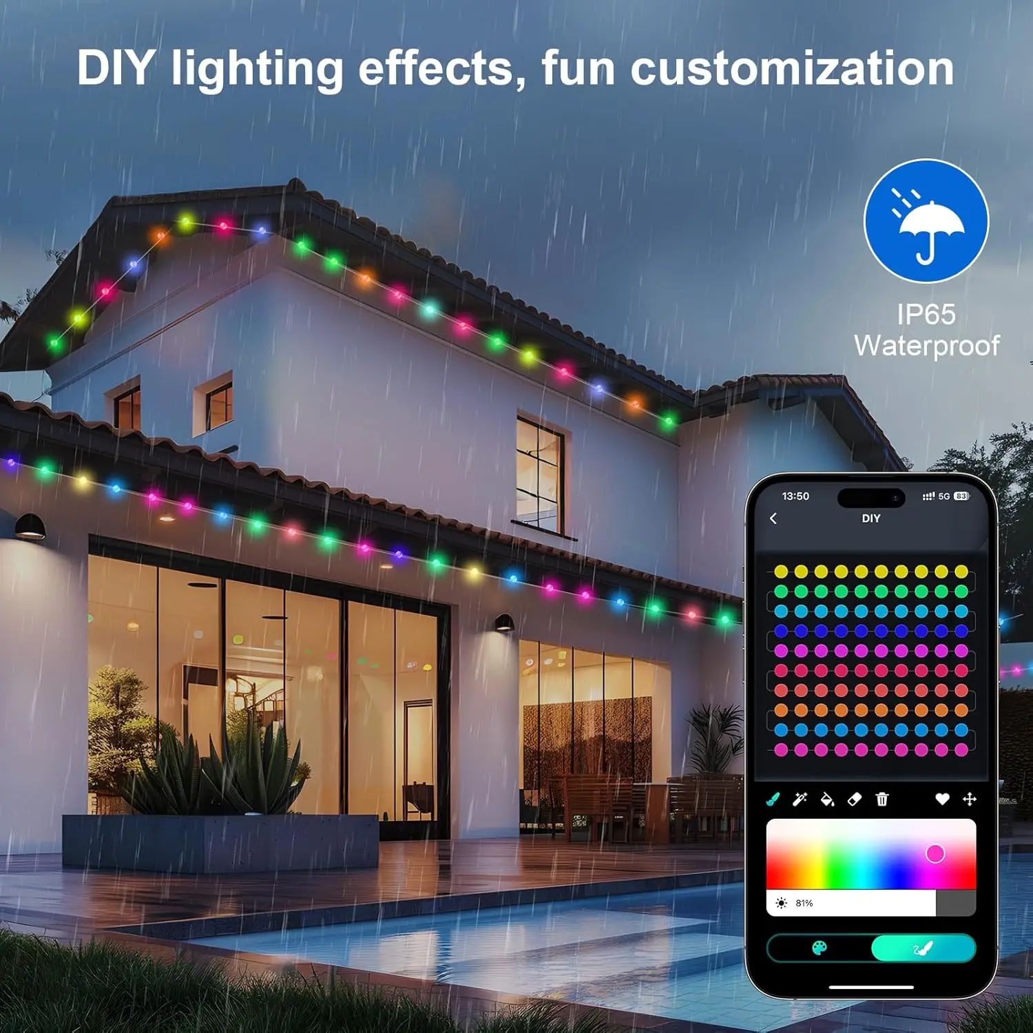 Color Changing Globe String Light 33ft Smart Fairy String Light with APP Control Twinkle Light for Outdoor Party Christmas Decor - Image 4