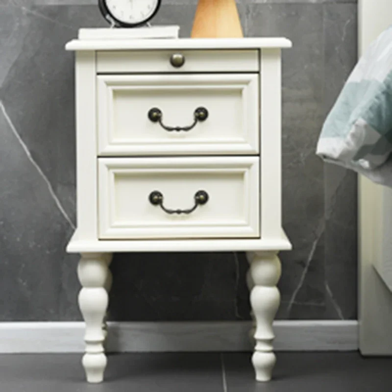 Vintage Solid Wood Nightstands Minimalist Handles Bedroom Mobile Nightstands Modern Small Apartment Mesitas De Noche Furniture - Image 4