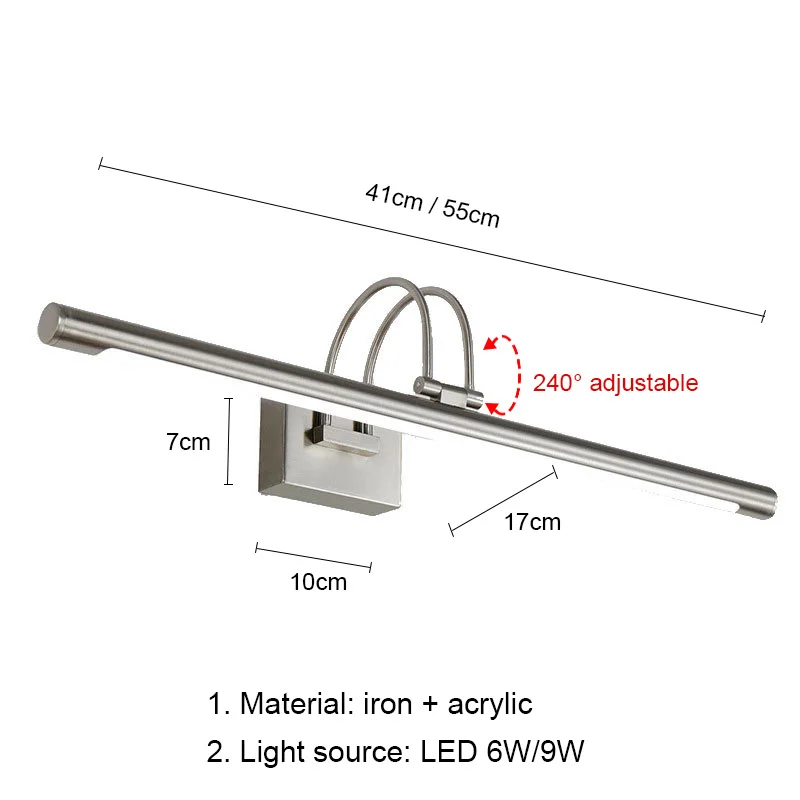 Mirror Wall Lamps Bathroom Modern Wall Lights 43CM 55CM 9W 12W Toilet Wall Mounted Lighting Fixtures Sconces Indoor Bedroom - Image 6
