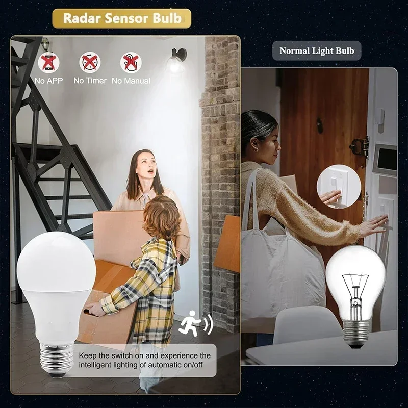 1~2Pack 10W LED Bulb Light E27 Radar Motion Sensor 85-265V White Smart Lamp Working in Night for Home Living Room Stair Pathway - Image 5