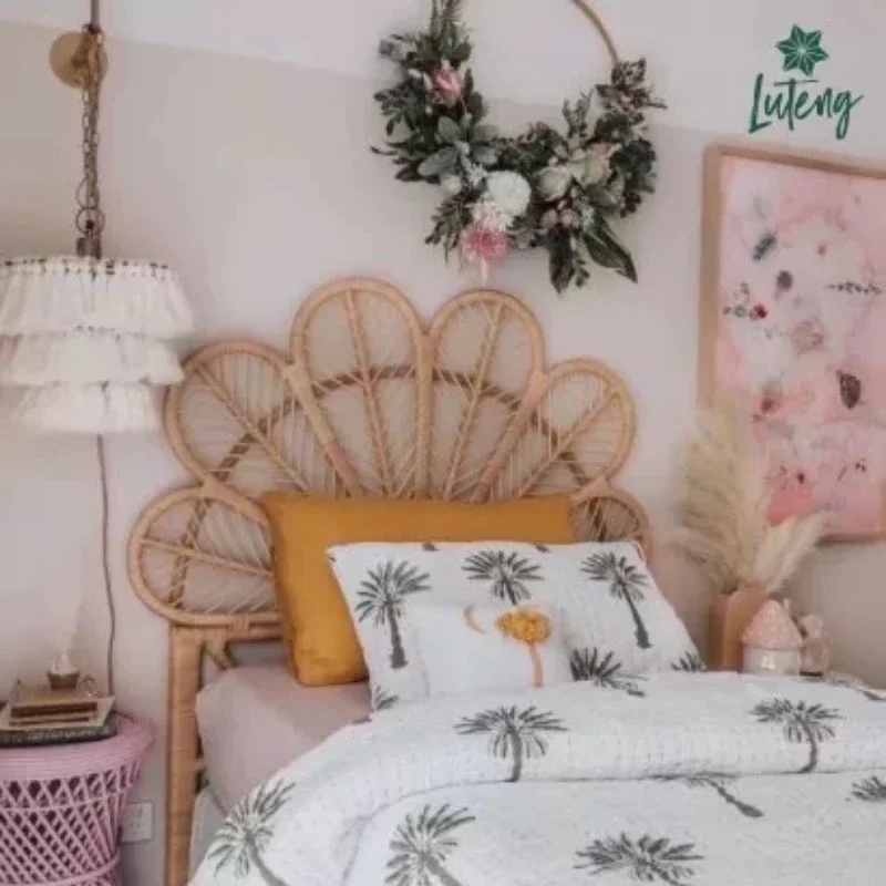 Nordic Rattan Headboard Double Bed and Breakfast Hotel Bedside Decoration Frame Designer Creative Bed Ins Princess Bed - Image 5