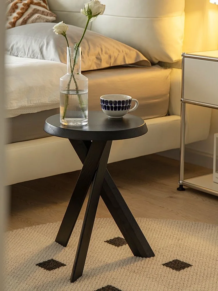 Medieval Solid Wood Side Table Small Coffee Table Living Room Corner Table Round Bedside Table Tea Table - Image 4