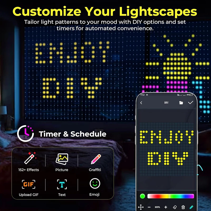 400LEDs Smart Curtain Lights App Control LED String RGB Fairy Lights USB DIY Text Pattern Music Change Display Party Room Decor - Image 3