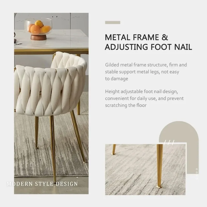 Velvet Dining Chairs Set of 4, Modern Dining Chair with Golden Metal Legs, Woven Upholstered Dining Chairs for Room - Image 3
