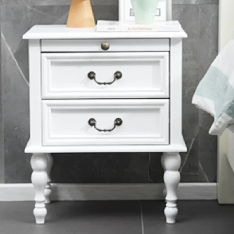 Vintage Solid Wood Nightstands Minimalist Handles Bedroom Mobile Nightstands Modern Small Apartment Mesitas De Noche Furniture - Image 3