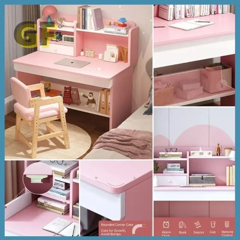 Kids Desk and Chair Set Wooden Computer Office Table for School Students Study Writing Desk Adjustable Chair Storage Cabinets - Image 3