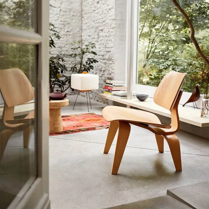Molded Plywood Simple Leisure Chair Armchair Wood Legs Natural Living Room Century Wood Replica Accent Chairs Home Furniture