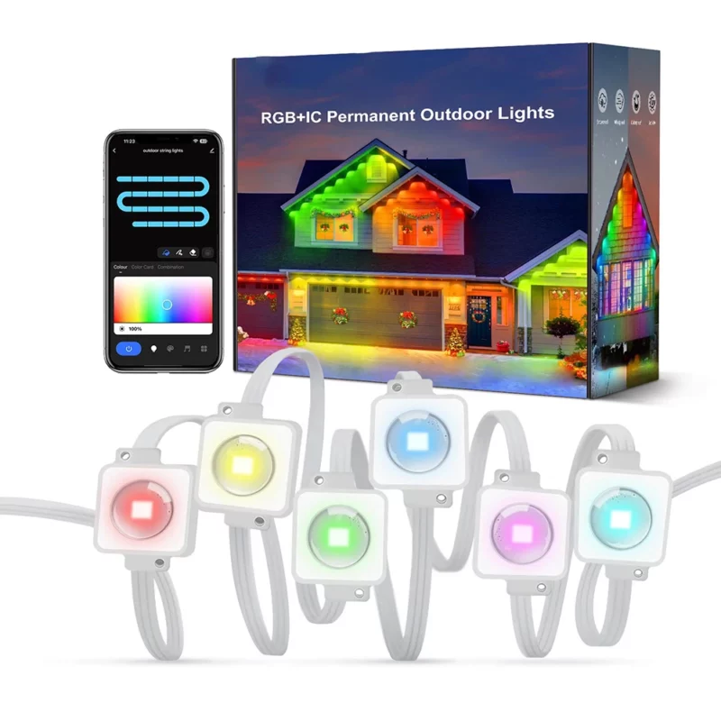 Eave Light Outdoor LED Light String Bluetooth APP RGB IC Light Strip Waterproof DIY Scene Color Whole House Party Wedding Light