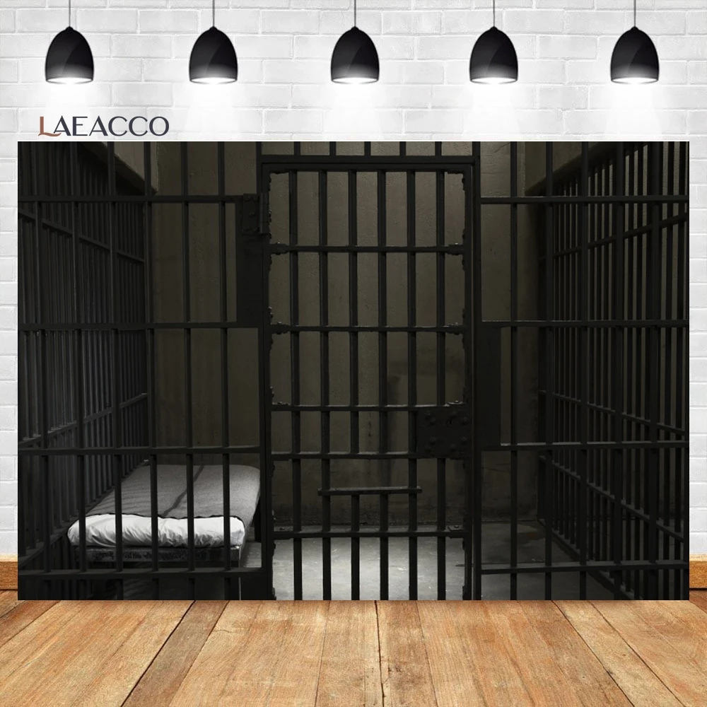 Laeacco Prison Cell Room Backdrop Dark Jail Cell Bed Bloodstains Murder Mystery Crime Scene Kids Portrait Photography Background - Image 6