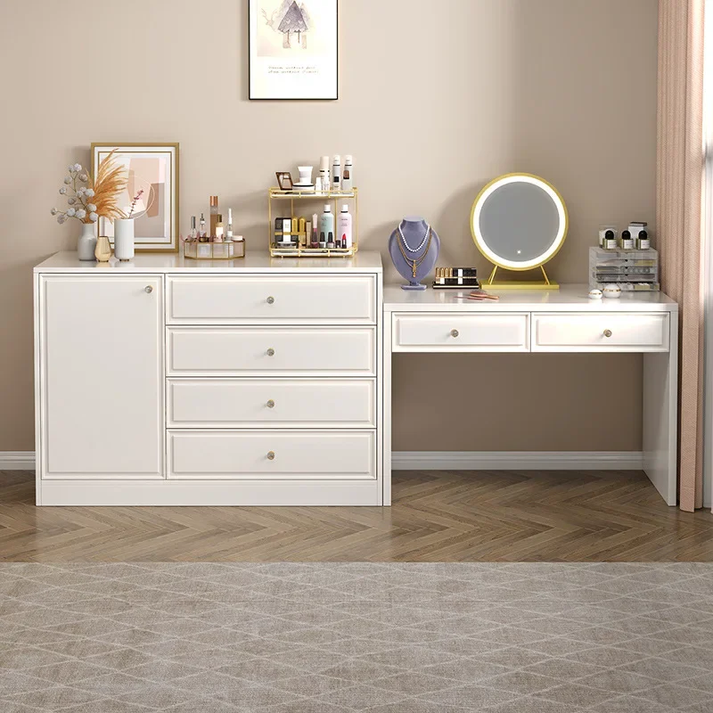 Dressing Table Sideboard Buffet Cabinet, 35'' Coffee Bar Stroage Cabinet with 4 Drawers and 1 Doors, Wood Modern White Cabinet