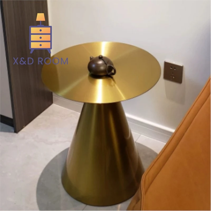 X&D Modern Simple Living Room Small House Stainless Steel Hotel Tea Table Light Luxury Home Round Table Removable Corner Tables