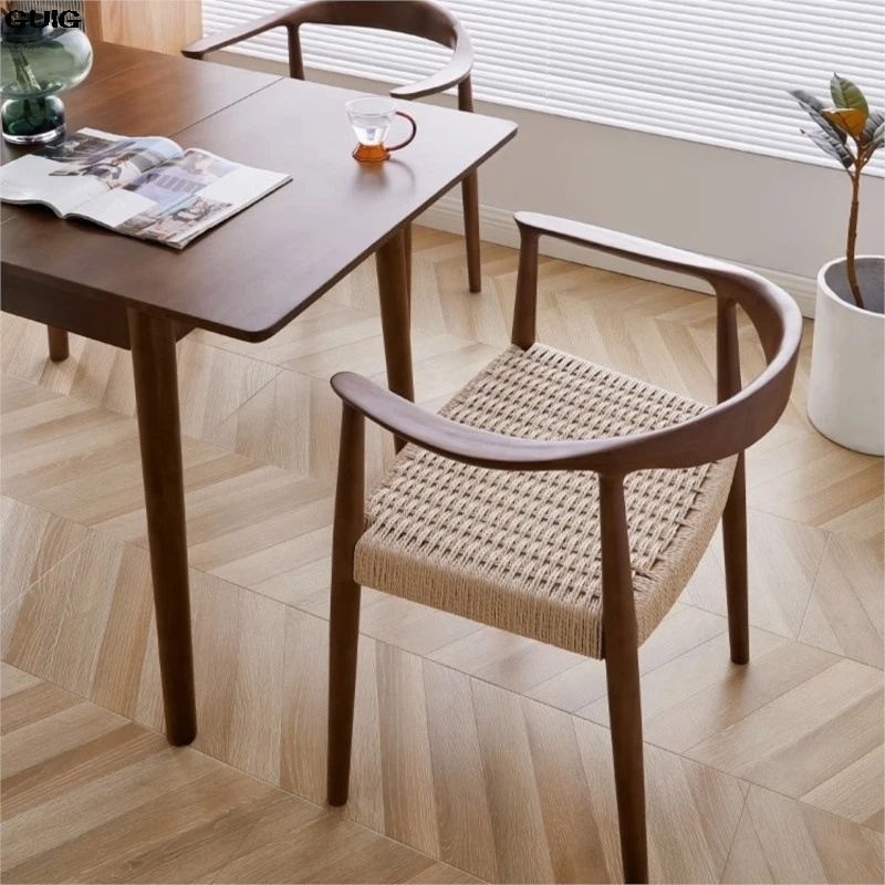 GUIG Japanese Casual Armchair Study Chair Tea Room Negotiation Chair Kraft Paper Rope Double-sided Braided Rope Dining Chair Hot