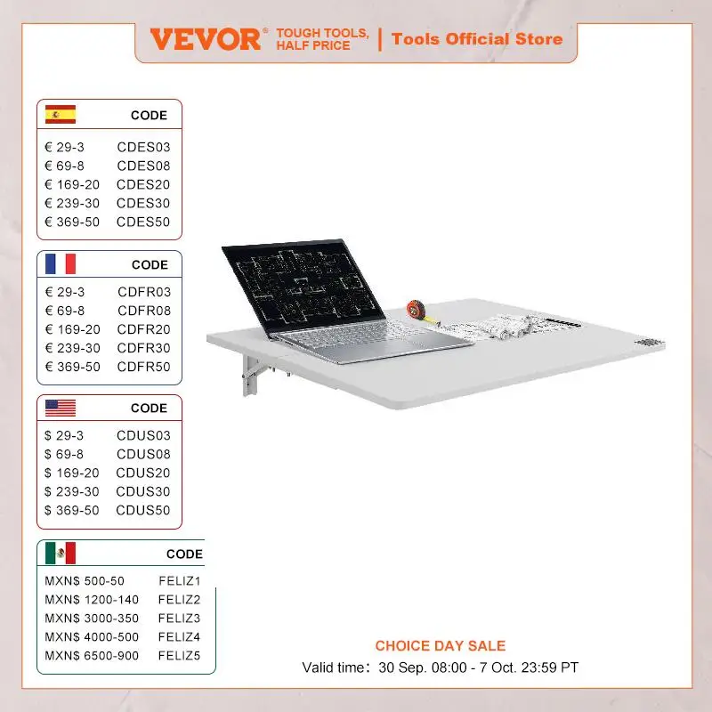 VEVOR Folding Table Wall Mounted Floating Computer Desk with Iron Bracket Drop Leaf Table for Wall Space Saver Home Office