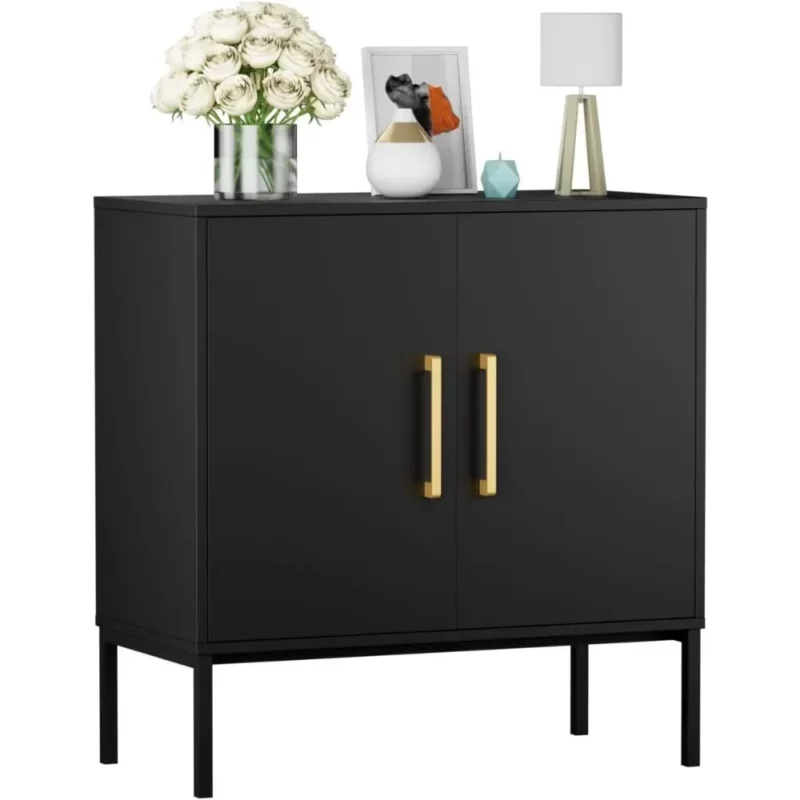 Buffet Cabinet, Black Side Storage Cabinet with Doors and Adjustable Shelves, Accent Cabinet for Kitchen, Living Room, Office