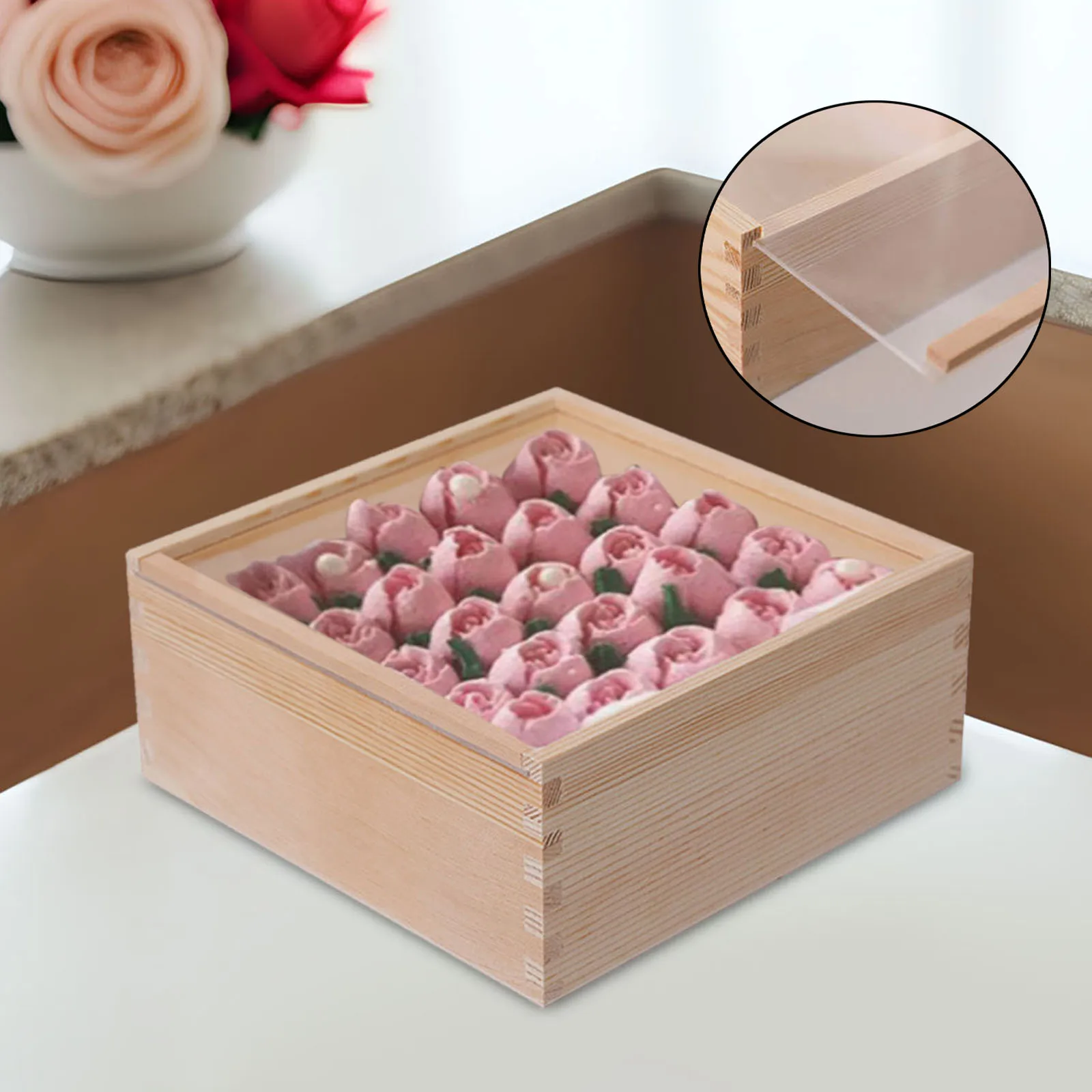 Wooden Storage Box with Clear Acrylic Lid Jewlery Storage Organizer Treasure Display Case Gift Box Table Decoration - Image 2