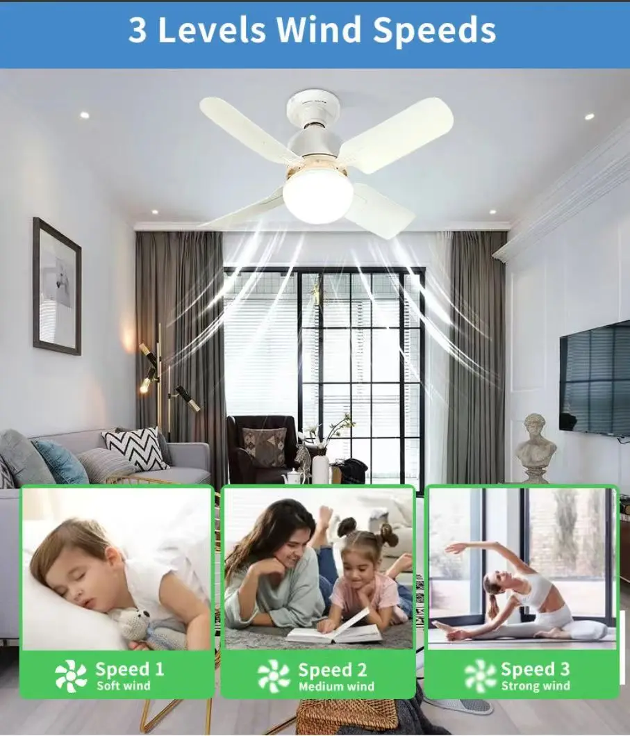 Ceiling Fan LED With Light Remote Control Dimmable E27 Base Modern Smart Wireless Fans Lighting For Bedroom and Living Room - Image 4