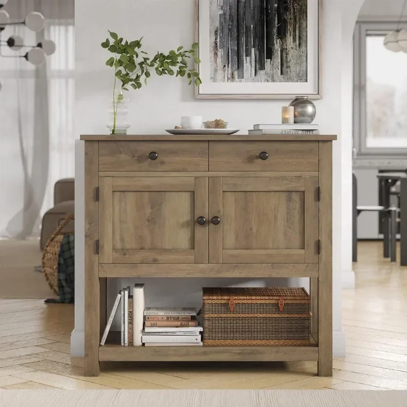 Farmhouse Console Table with 2-Door Cabinet & 2 Drawers, Coffee Bar, Entryway Storage Shelf, Sofa Tables Buffet Sideboard - Image 6