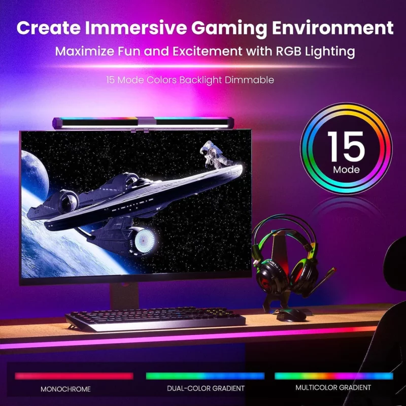 Monitor Light RGB Backlight Eye Protection Computer Light Bar Game Office Desk Lamp 15 Modes Dimmable Backlight Ra95 Screen Lamp