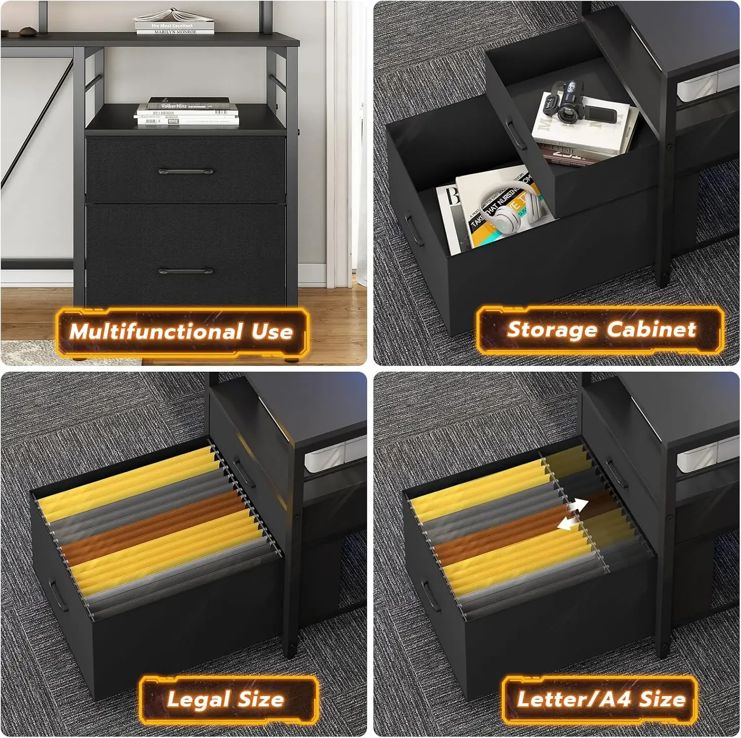 L Shaped Gaming Desk, 94.4" Home Office Desk with File Drawer and Monitor Shelf, Corner Gaming Computer Desk with Hutch - Image 5