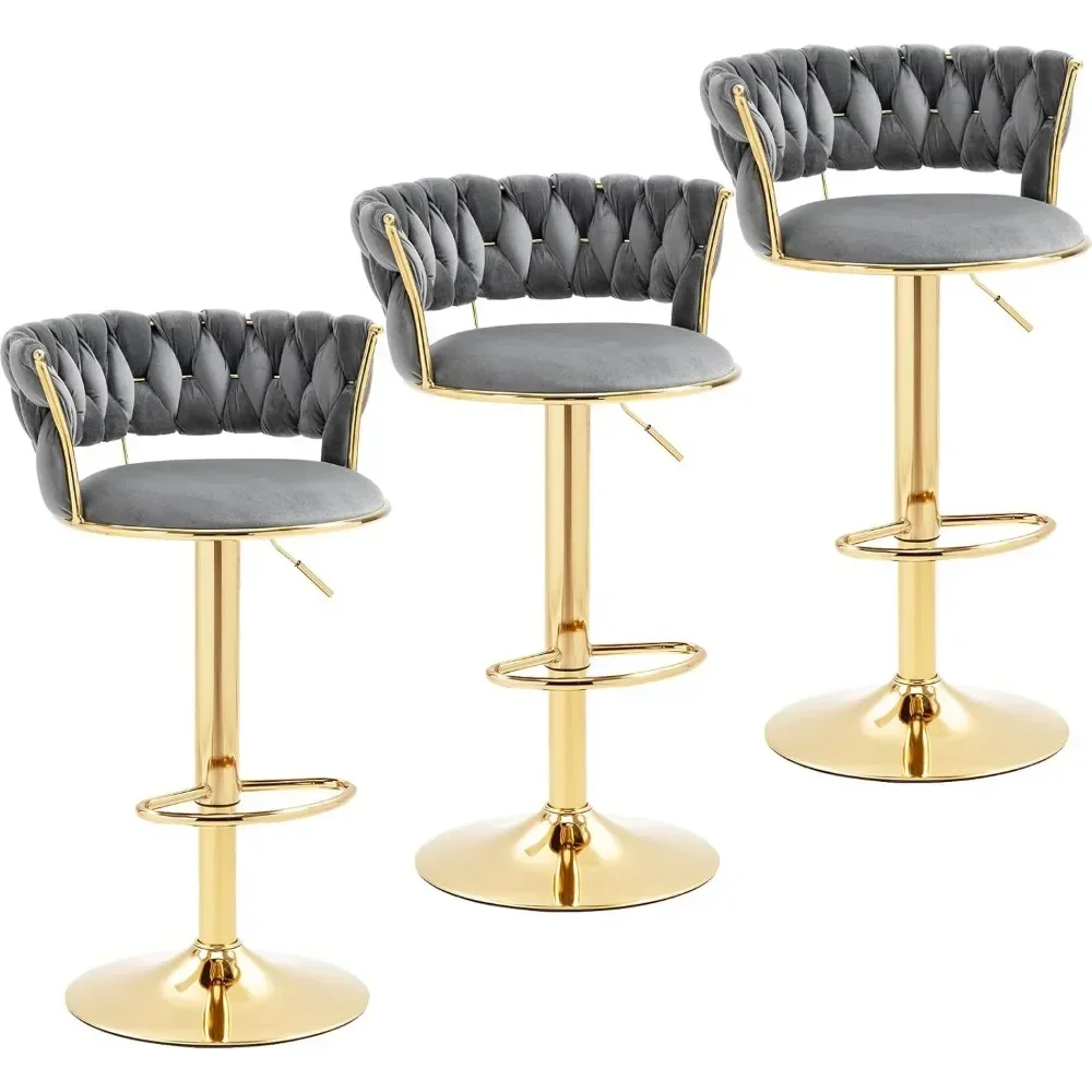 Modern Velvet Bar Stools Set of 3, Swivel Counter Height Barstools Bar Height Adjustable Counter Stools Kitchen Bar Chairs - Image 6