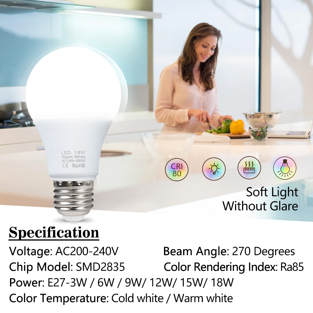 3W 6W 9W 12W 15W 18W LED Bulb Lamps E27 Lampada LED Light Bulb AC 220V-240V Smart IC High Brightness Bombilla Lamp Spotlight - Image 6
