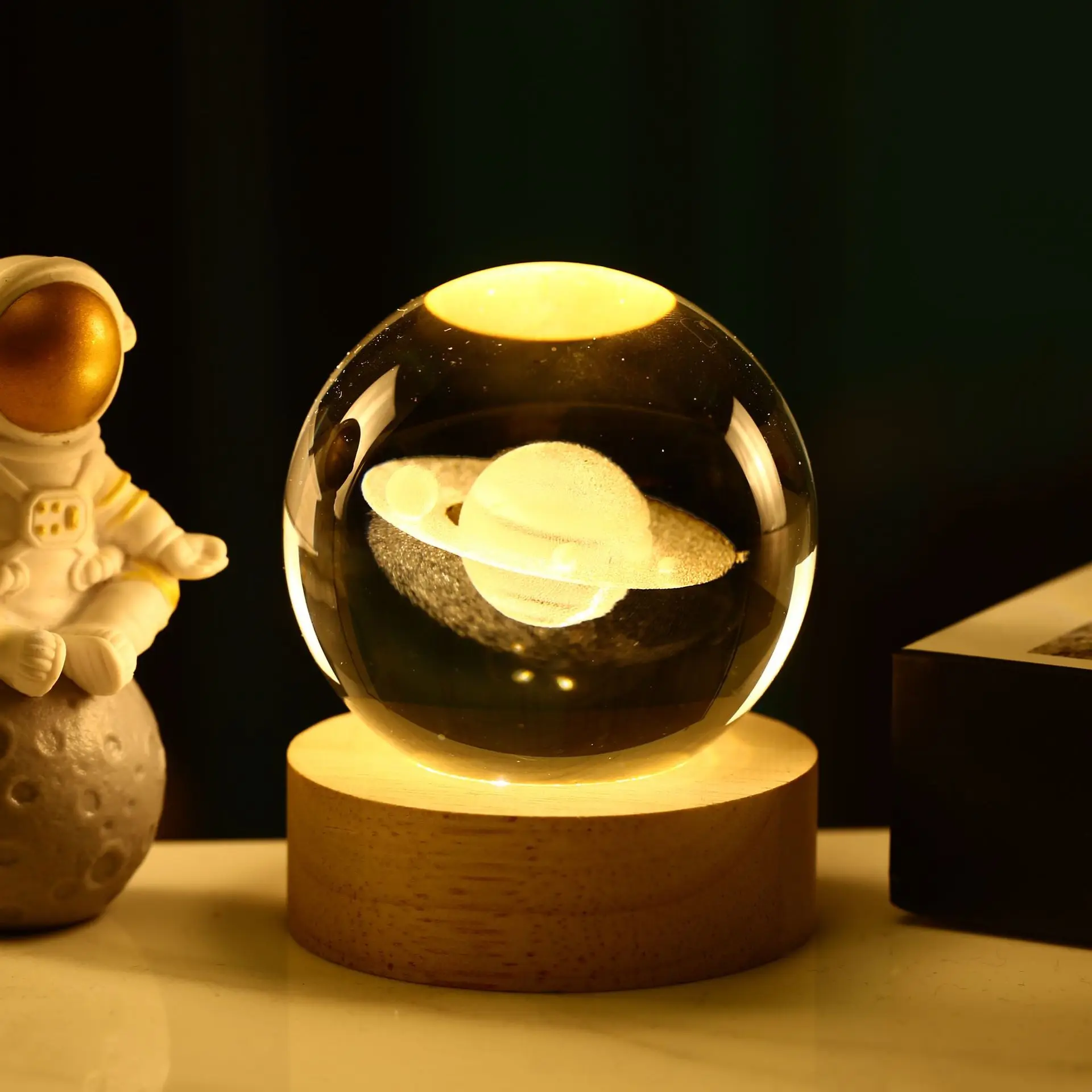 6cm 3D Crystal Ball Crystal Planet Night Light Laser Engraved Solar System Globe Astronomy Birthday Gift Home Desktop Decoration - Image 6