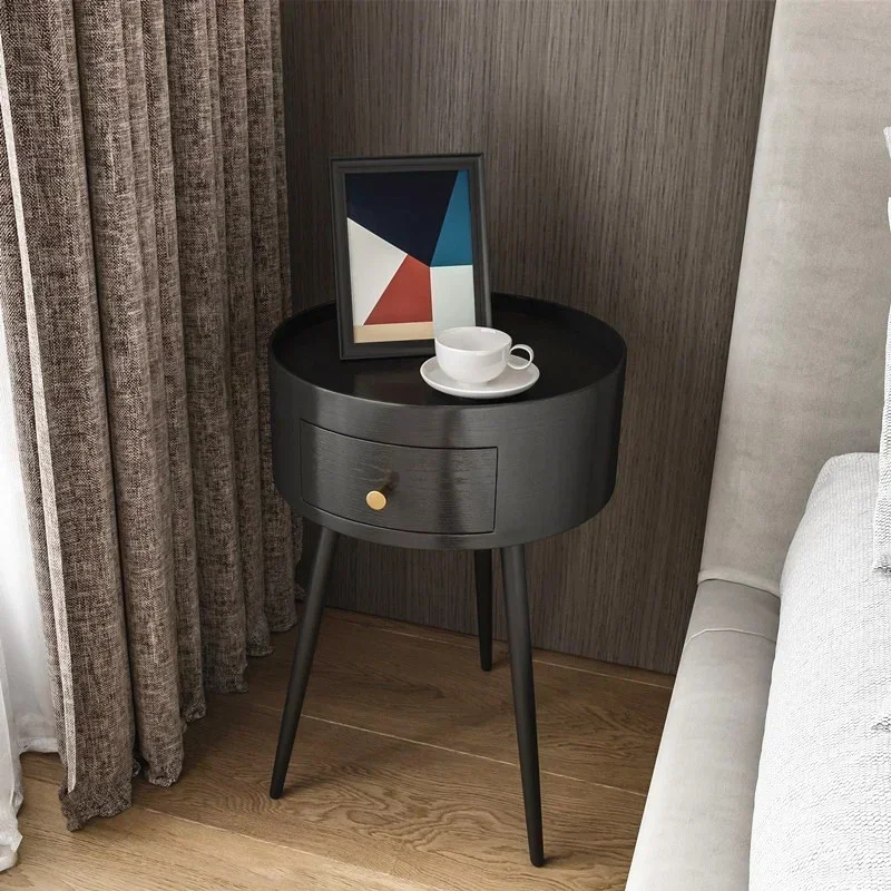 Versatile Circular Nightstands: Minimalist Modern Bedroom Easy Install Black Walnut Bedside Table Space-Saving Design - Image 3