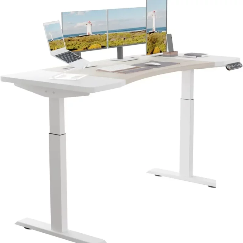 Dual Motor 63x30 Height Adjustable Electric Standing Desk Height Stand Up Desk with Splice Board White Top White Frame