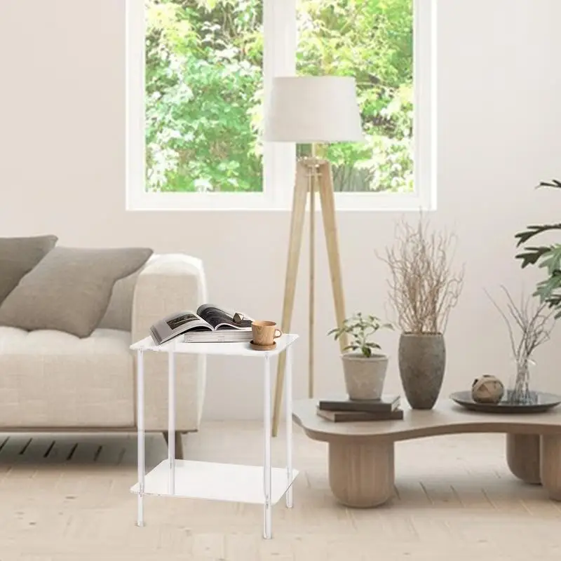 Acrylic Coffee Table Square Side Table Accent Table Sofa Bedside Table Clear Double Tier Snack Tea Side Table For Living Room - Image 2