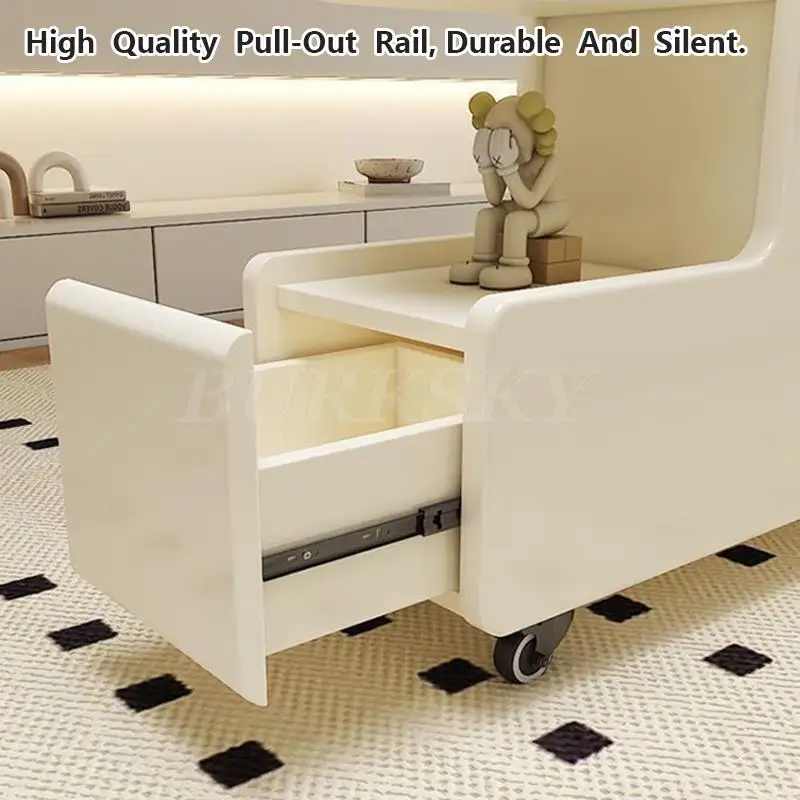 Mobile Coffee Table Side Table For Living Room Furniture Modern Cabinets Cream Style Storage Sofa Table With Trolley - Image 5