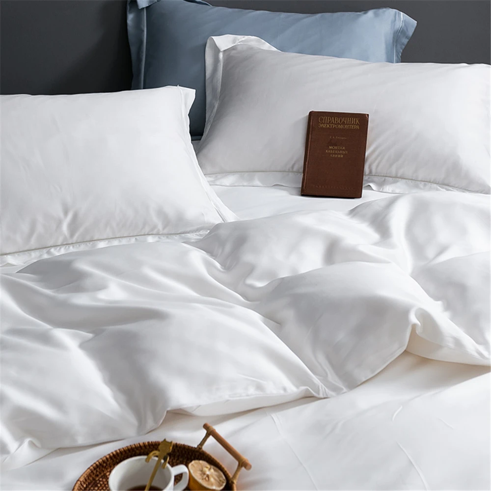 Lanlika Luxury Nature White 100% Silk Bedding Set Double Queen King Duvet Cover Flat Sheet Bed Linen Pillowcase For Sleep Gift - Image 4