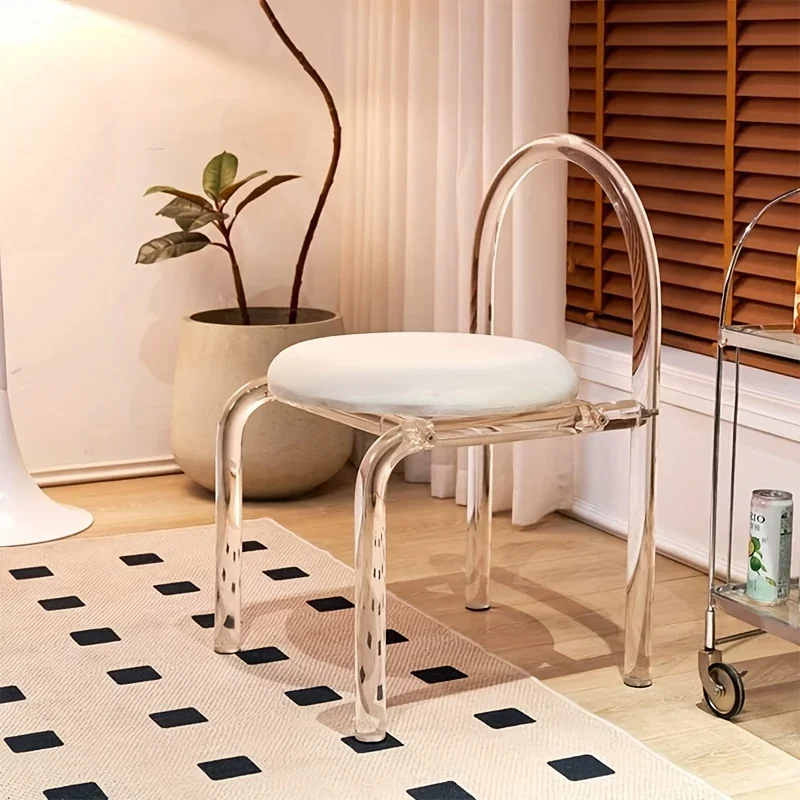 Acrylic Coffee Chair Nordic Living Room Furniture Flannelette Armchair Ergonomic Makeup Stool Transparent Backrest Dining Chairs