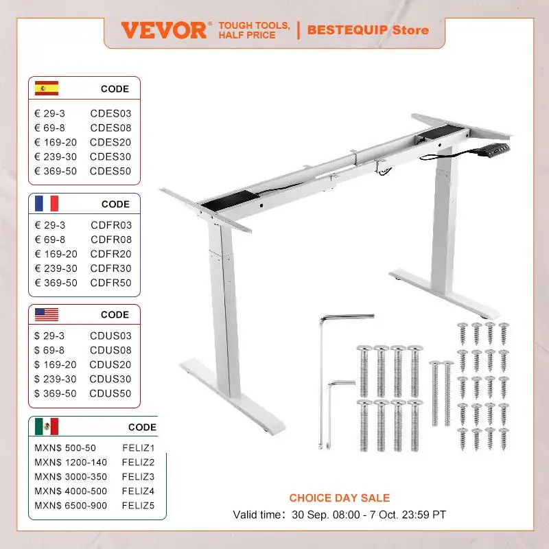 VEVOR Standing Desk Frame Electric Stand Up Computer Desk Legs Ergonomic DIY Workstation Base for Home and Office Black white