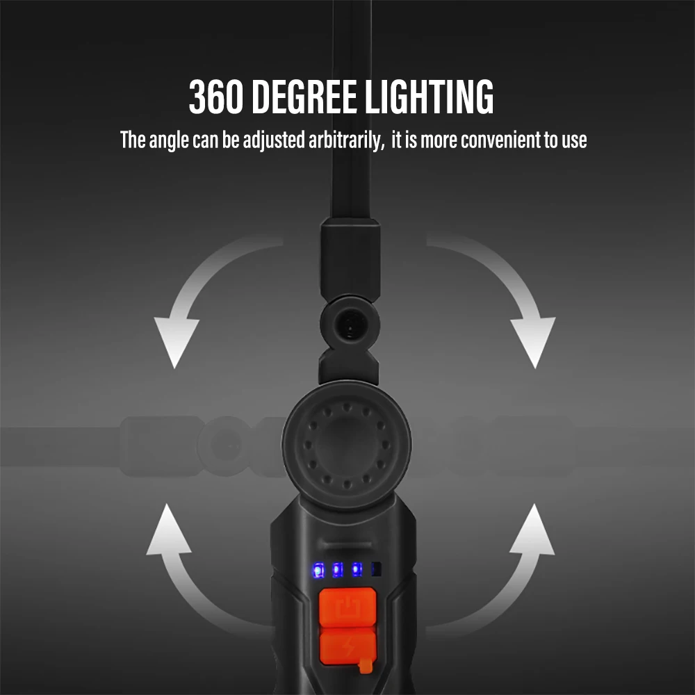 Rechargeable Camping LED Flashlight Work Light with Magnet and Hook IP64 Waterproof 5 Lighting Modes Suitable for Night Work - Image 3