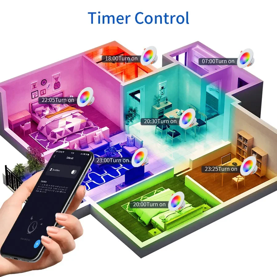 1/2/4 PCs Tuya Smart Bluetooth LED Downlight Remote Control APP Connection Integrated Smart Home Indoor Lighting Recessed Bulb - Image 4