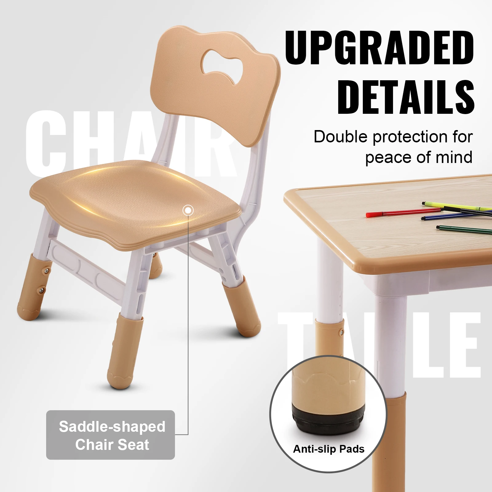 VEVOR Kids Table and 4 Chairs Set Height Adjustable Toddler Table and Chair Multi-Activity Table for Art Craft Reading Learning - Image 4