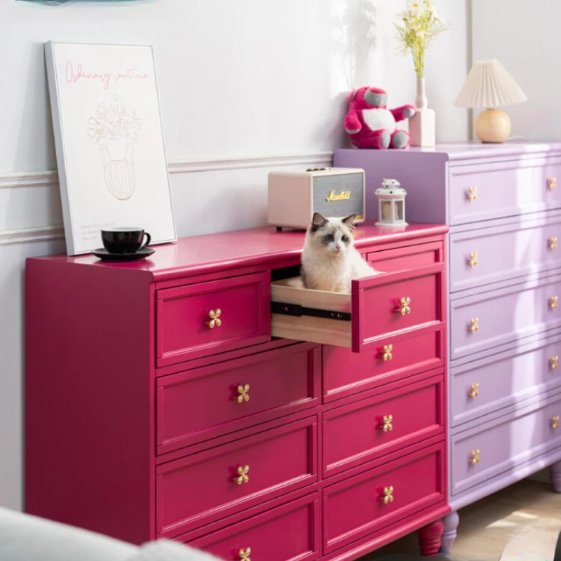 9 Drawers Vintage Pink Living Room Cabinets Storage Master Bedroom Bedside Cabinet Entrance Furniture Buffet Dresser Modular