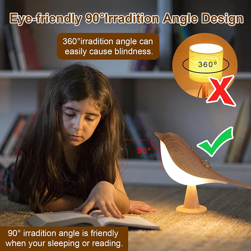 3 Colors Wooden Bird Night Lights LED Touch Switch Rechargeable for Bedroom Interior Lighting Desk Lamp Bedside Lamps Decoration - Image 6