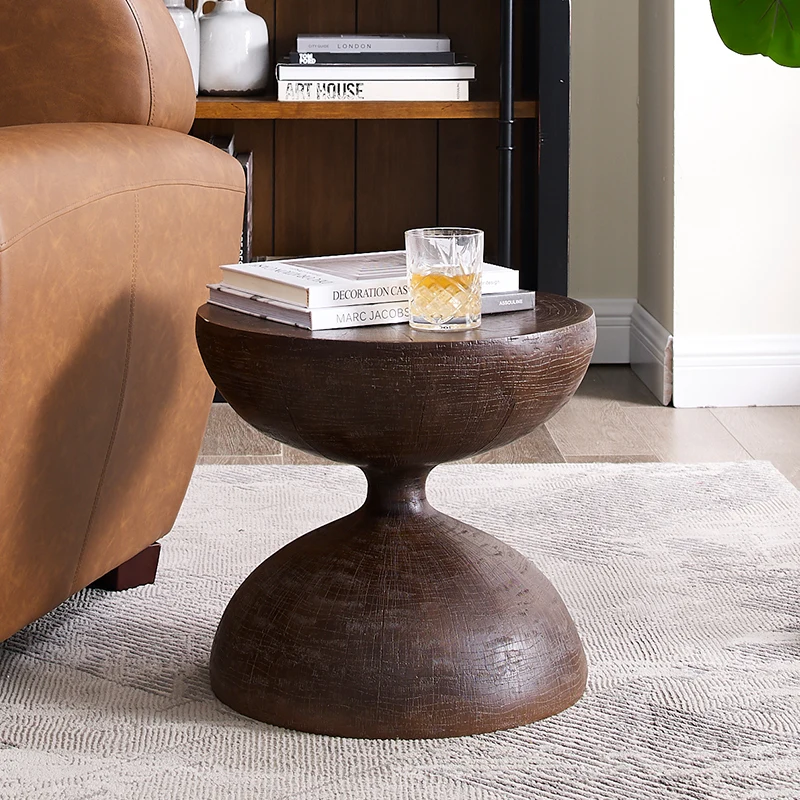 Wabi-sabi Style vintage stool outdoor coffee table living room round wood hourglass side table
