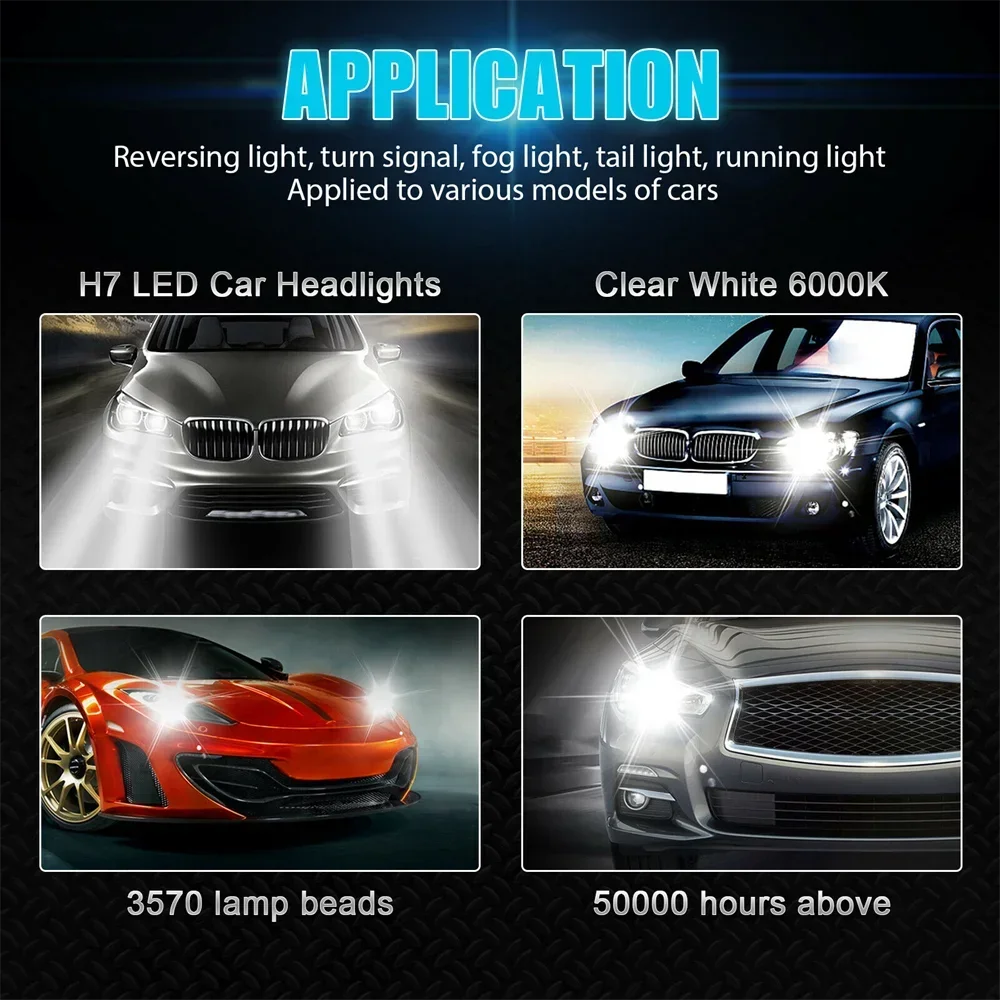 4 PCS H7 LED Headlight Bulbs High Low Beam 6000K Super White Lights Car Fog Lights Auto DRL H4 H8 H8 H11 Cob Chips 12V 24V 80W - Image 5