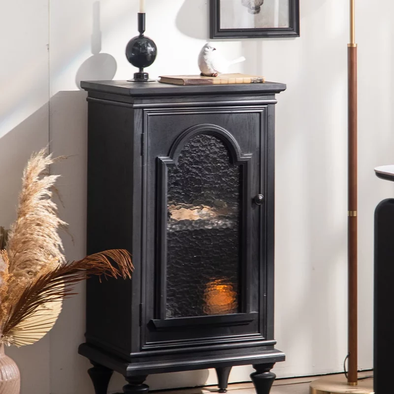 Black Arched Glass Display Cabinet, End Table, French Vintage