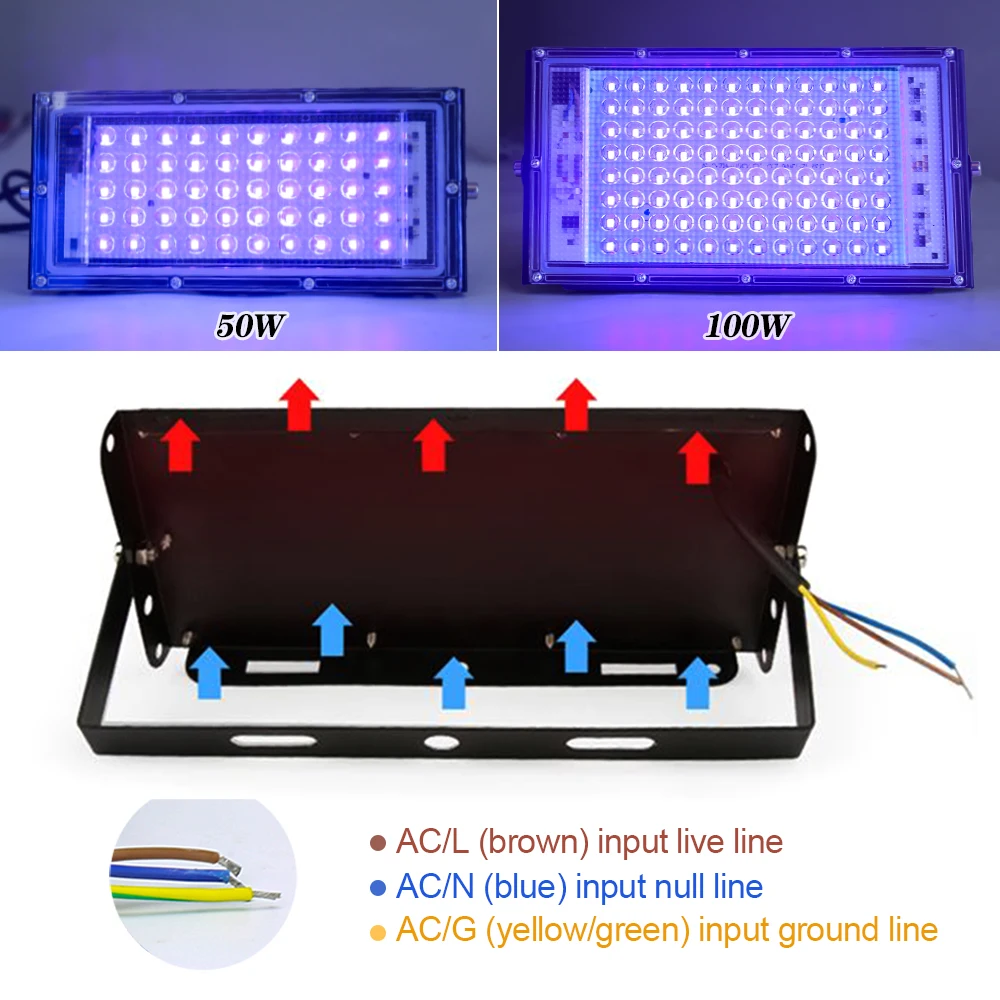 UV Led Flood Light 50W 100W 150W 220V Outdoor Floodlight 395nm 400nm Ultraviolet Fluorescent Stage Lamp LED Stage Blacklight - Image 4