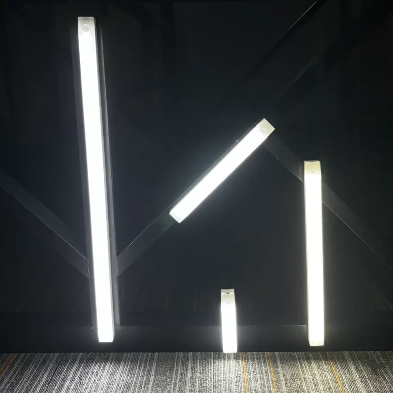 Wireless Motion Sensor LED Long Strip Tube USB Rechargeable Night Light for Kitchen Bedside Cabinet Wardrobe Backlight Wall Lamp