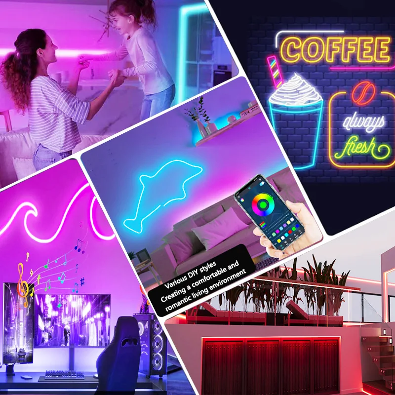 DC5V RGBIC Neon LED Strip Lights Neon Rope Light with Music Sync DIY RGBIC Dreamcolor Chasing Strip Tape for Home Decor Lighting - Image 6