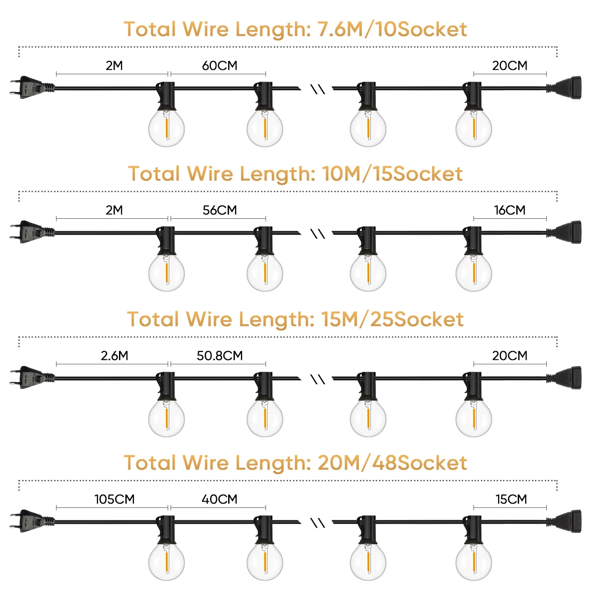 Shatterproof G40 Lights Garland 220V 110V Led String Light E12 Waterproof Connectable Christmas Decoration Outdoor Garden Lights - Image 6