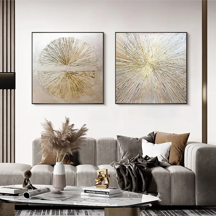 Modern decoration salon Posters on the wall Pure Hand drawn abstract oil painting on canvas gold foil picture for living room - Image 4